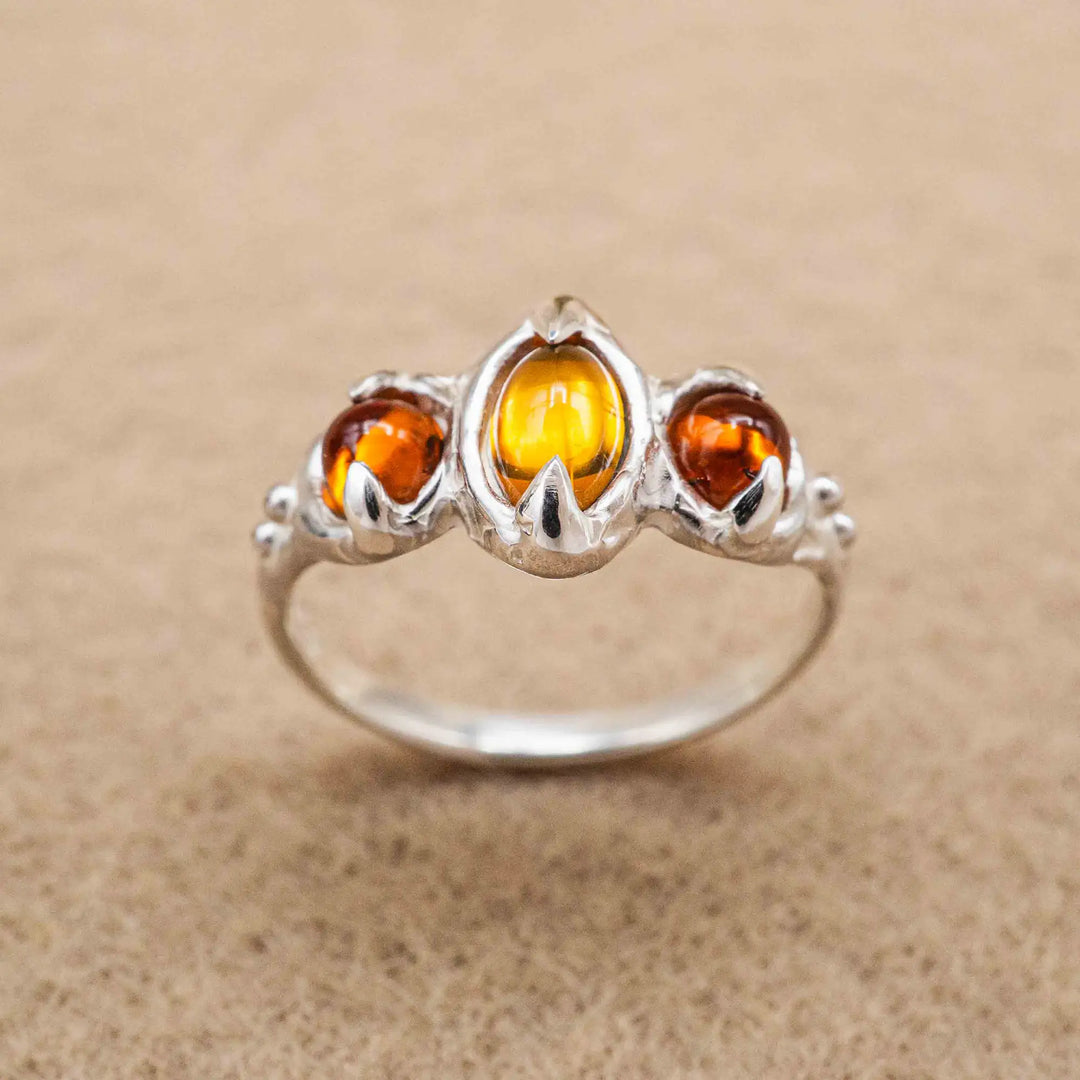 Citrin Ring aus Silber 925 mit drei Steinen