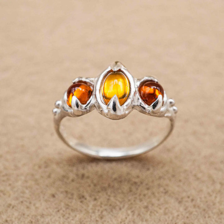 Citrin Ring aus Silber 925 mit drei Steinen