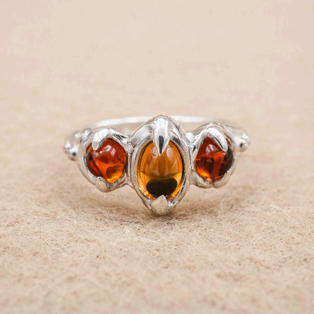 Citrin Ring aus Silber 925 mit drei Steinen