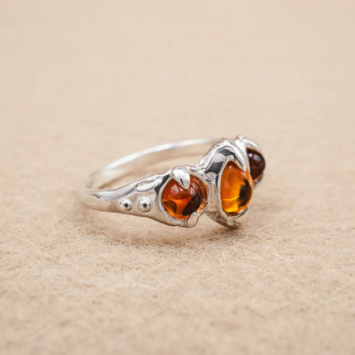 Citrin Ring aus Silber 925 mit drei Steinen