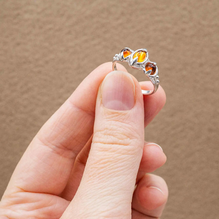 Citrin Ring aus Silber 925 mit drei Steinen