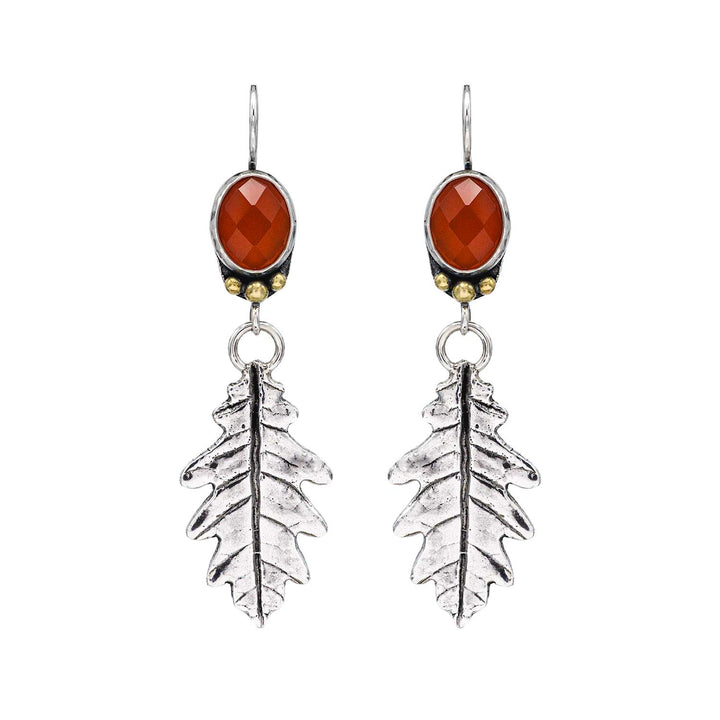 Eichenblatt Ohrringe aus Silber mit rotem Karneol (Chalzedon) // Eichenlaub Ohrringe