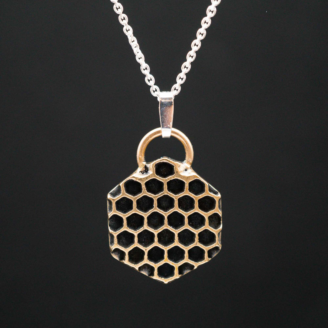 Goldene Honigwaben Bienen Halskette aus Bronze