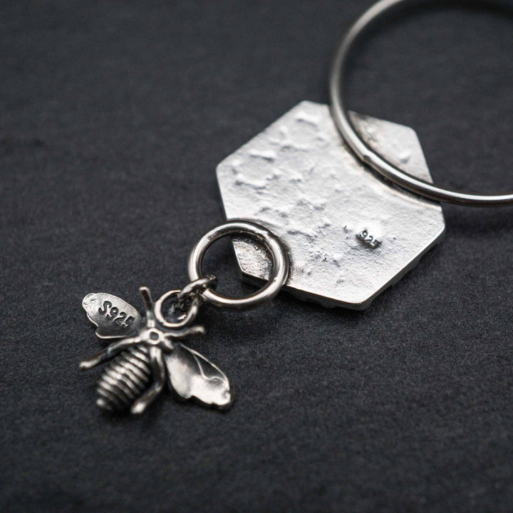 Silver honeycomb earrings with real silver bees // On the approach