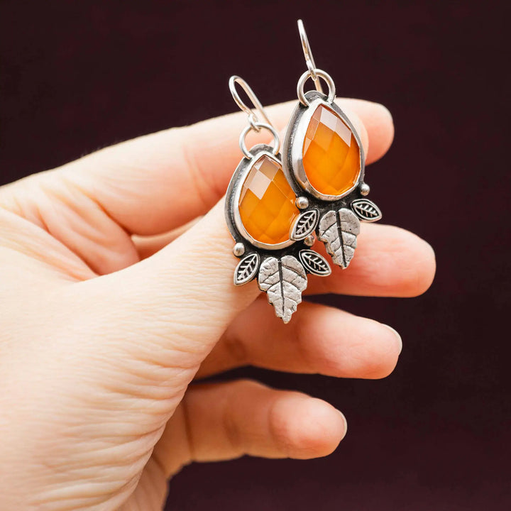Edelstein Tropfen Ohrringe Silber 925 mit Karneol in Orange