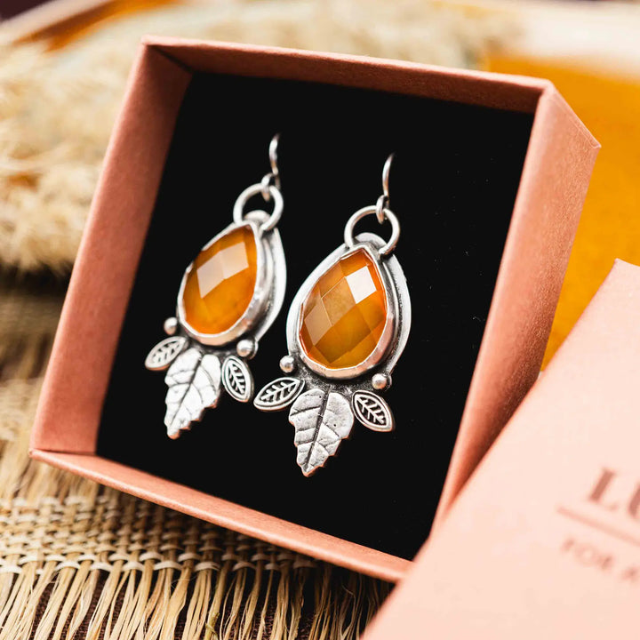 Edelstein Tropfen Ohrringe Silber 925 mit Karneol in Orange