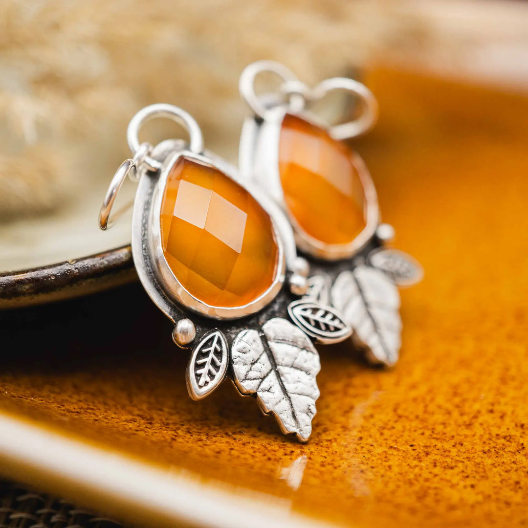 Edelstein Tropfen Ohrringe Silber 925 mit Karneol in Orange