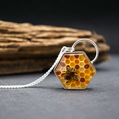 Gefüllte Honigwaben Bienen Halskette aus Echtsilber