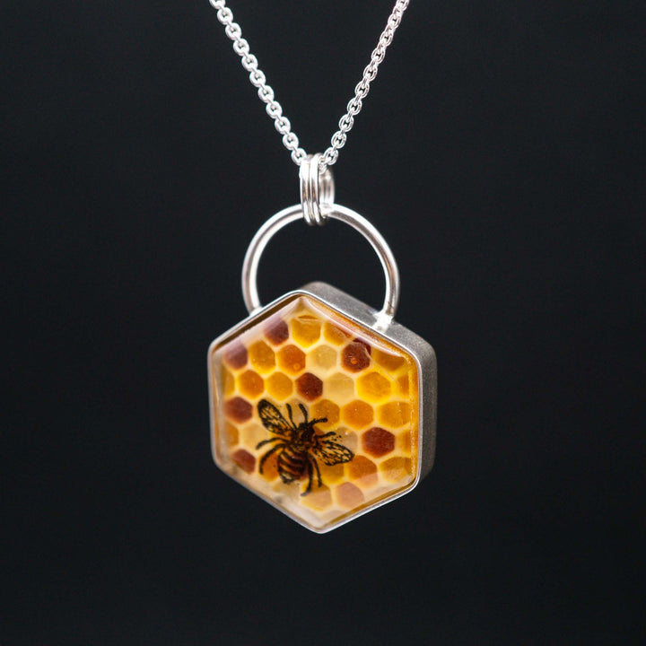 Gefüllte Honigwaben Bienen Halskette aus Echtsilber