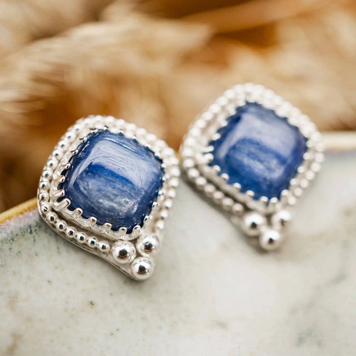 Kyanit Ohrringe und Kette // Schmuckset aus Silber mit blauem Edelstein