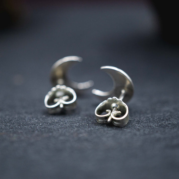 Real silver moon stud earrings // Luna