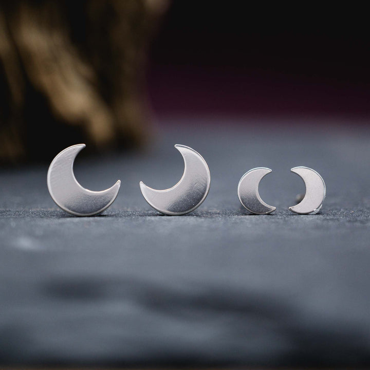 Small mini real silver moon stud earrings // Luna