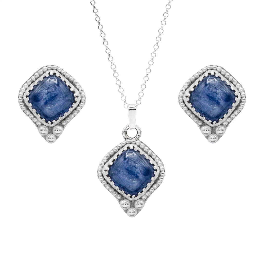 Kyanit Ohrringe und Kette // Schmuckset aus Silber mit blauem Edelstein