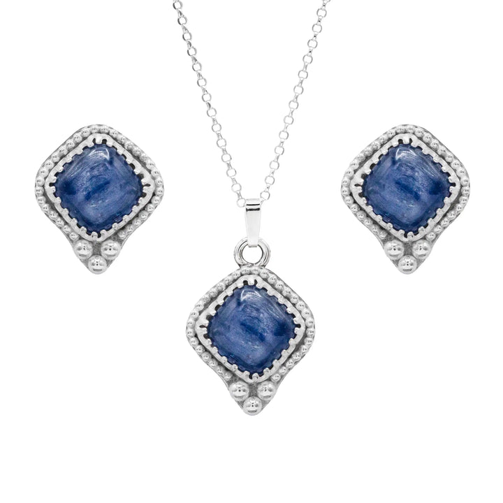 Kyanit Ohrringe und Kette // Schmuckset aus Silber mit blauem Edelstein