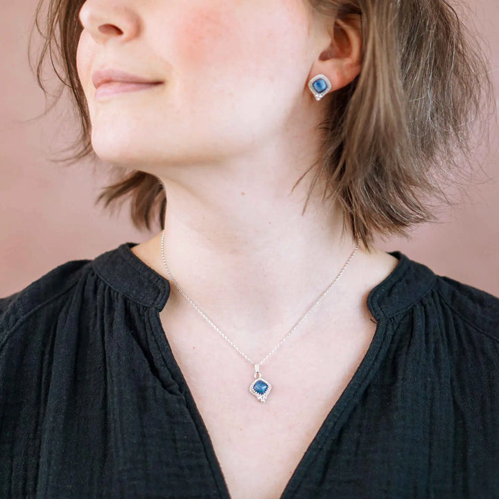 Kyanit Ohrringe und Kette // Schmuckset aus Silber mit blauem Edelstein