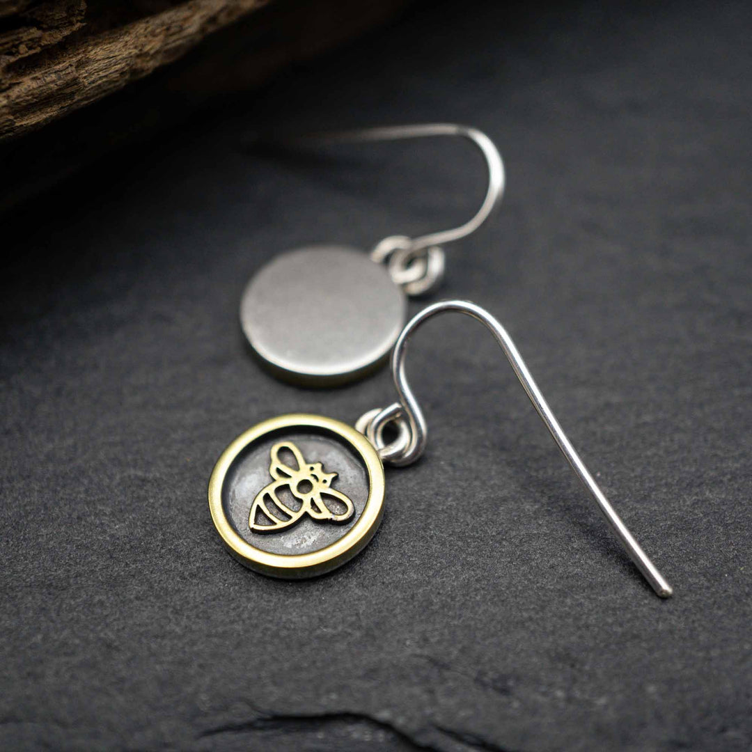 Real silver and brass bee earrings // shadow box picture frame earrings