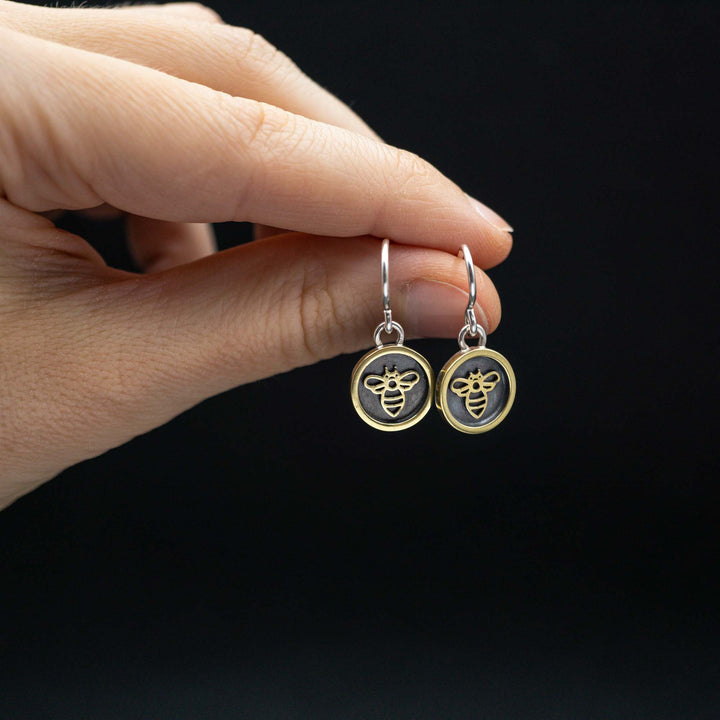 Real silver and brass bee earrings // shadow box picture frame earrings