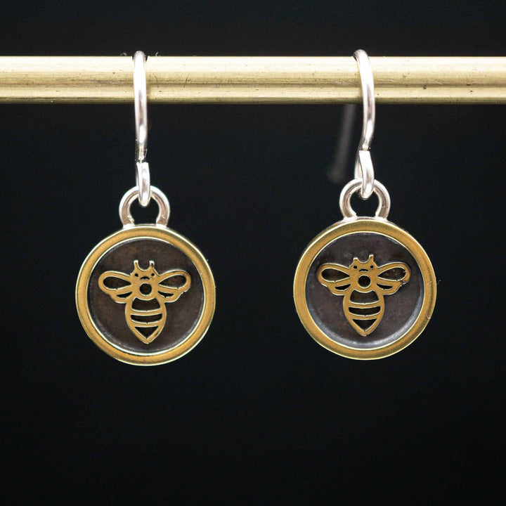 Real silver and brass bee earrings // shadow box picture frame earrings