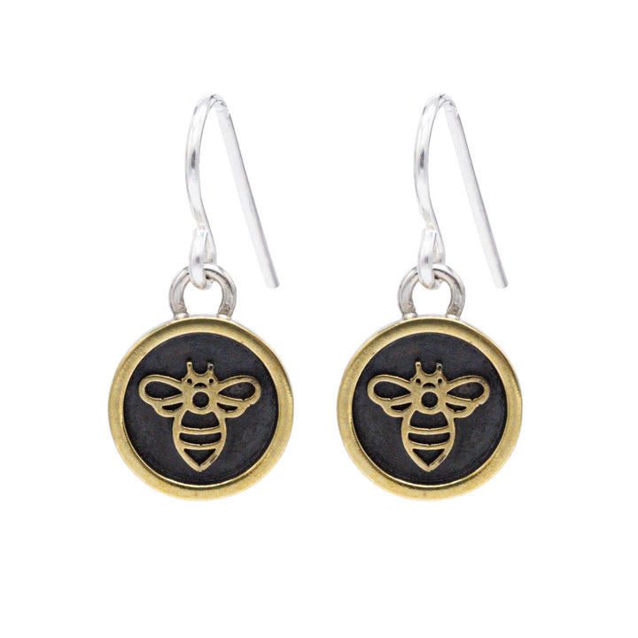 Real silver and brass bee earrings // shadow box picture frame earrings
