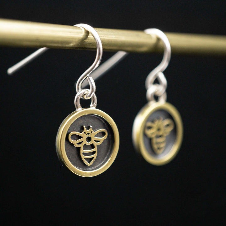 Real silver and brass bee earrings // shadow box picture frame earrings