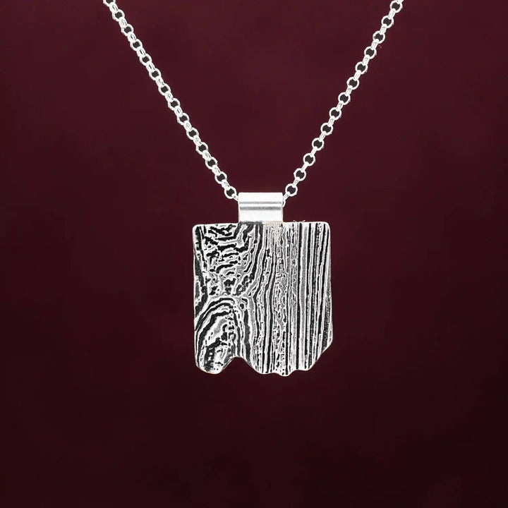 Tree bark necklace made of 925 silver // Sterling silver necklace with wood texture