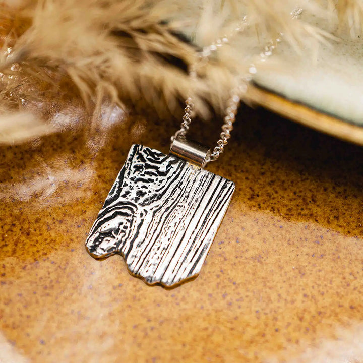 Tree bark necklace made of 925 silver // Sterling silver necklace with wood texture