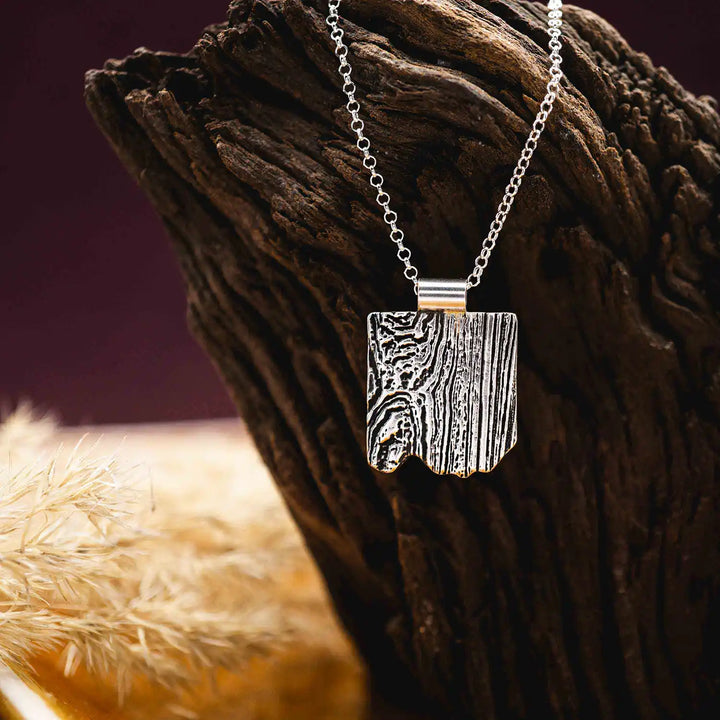Tree bark necklace made of 925 silver // Sterling silver necklace with wood texture