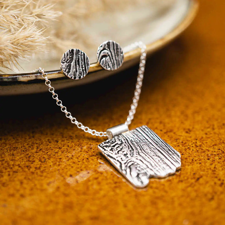 Tree bark necklace made of 925 silver // Sterling silver necklace with wood texture