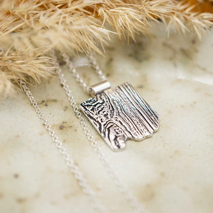Tree bark necklace made of 925 silver // Sterling silver necklace with wood texture
