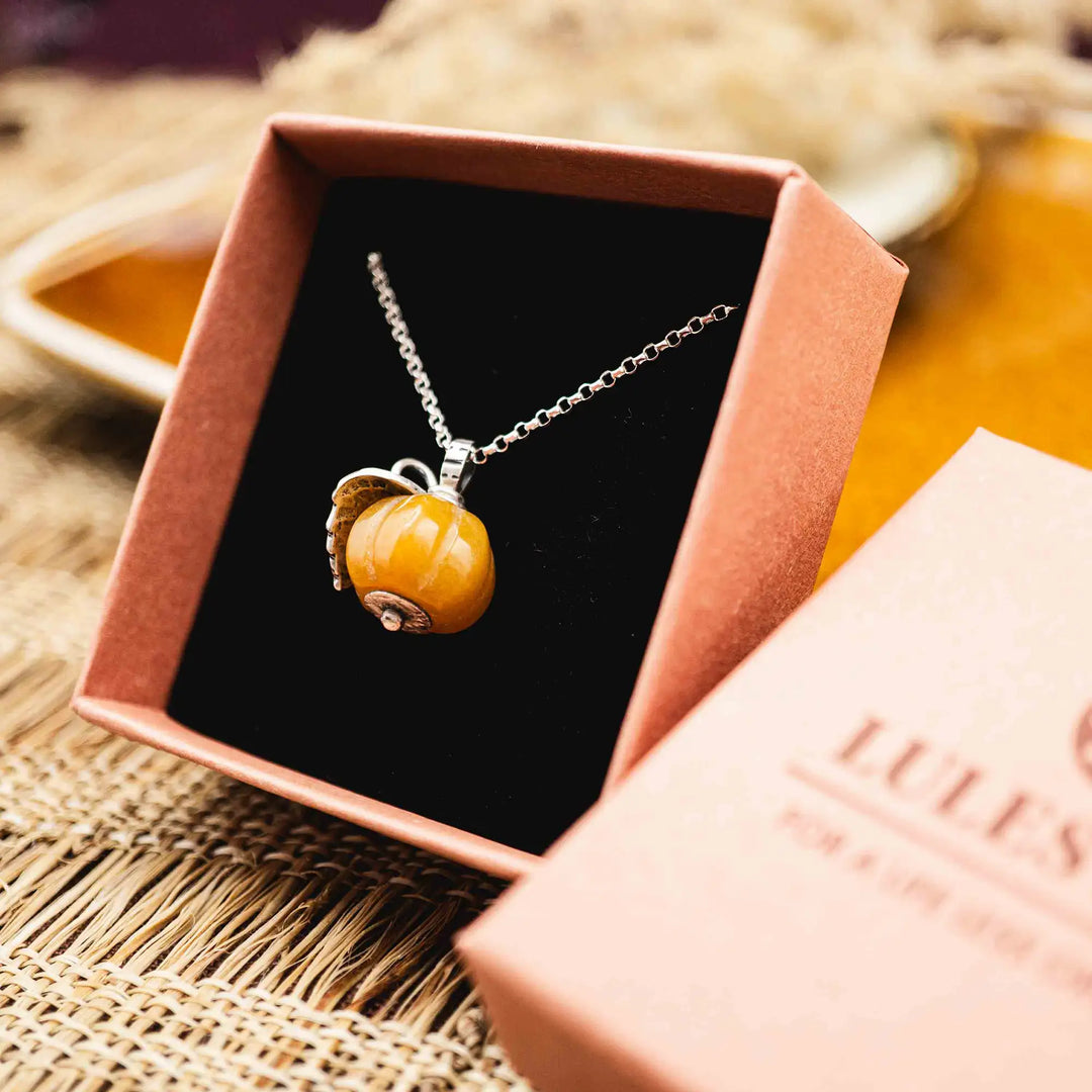Gemstone Pumpkin Necklace Silver 925 with Yellow Topaz Jade