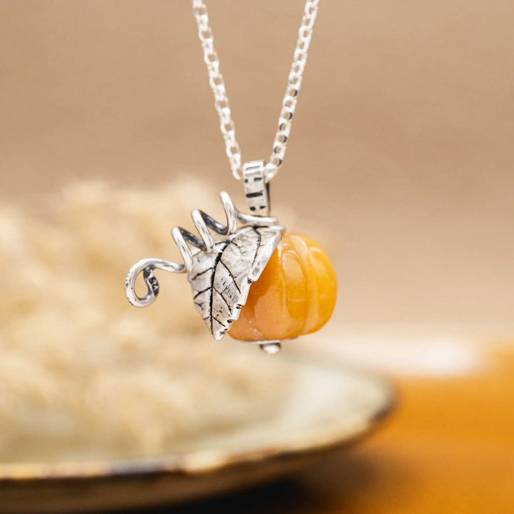 Gemstone Pumpkin Necklace Silver 925 with Yellow Topaz Jade