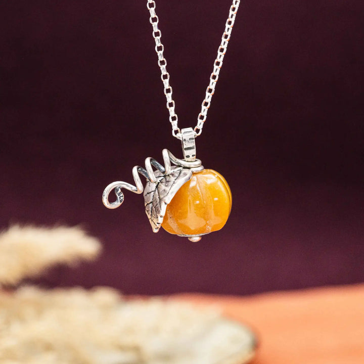 Gemstone Pumpkin Necklace Silver 925 with Yellow Topaz Jade