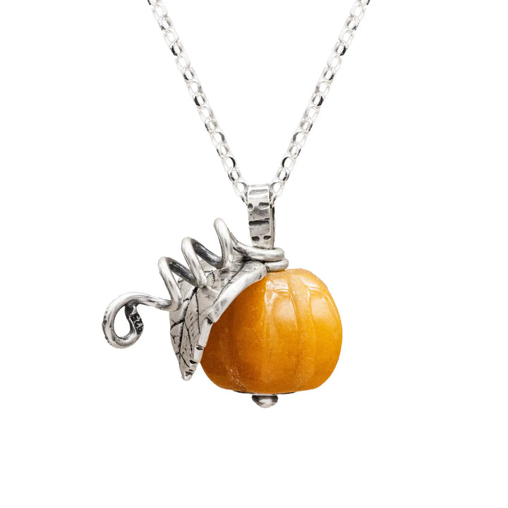 Gemstone Pumpkin Necklace Silver 925 with Yellow Topaz Jade