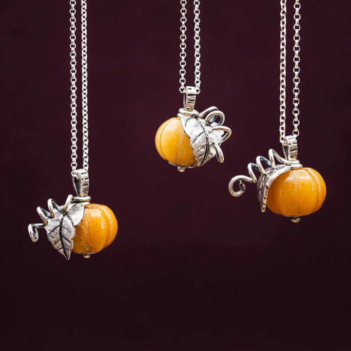 Gemstone Pumpkin Necklace Silver 925 with Yellow Topaz Jade