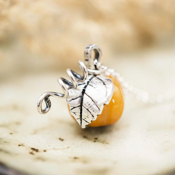 Gemstone Pumpkin Necklace Silver 925 with Yellow Topaz Jade