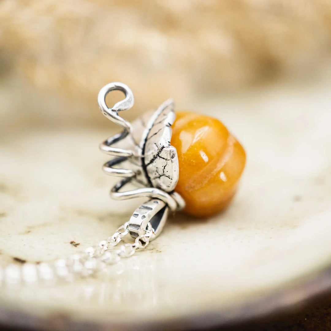 Gemstone Pumpkin Necklace Silver 925 with Yellow Topaz Jade