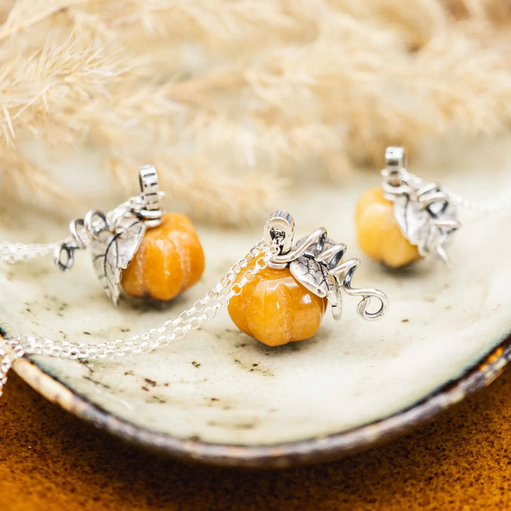 Gemstone Pumpkin Necklace Silver 925 with Yellow Topaz Jade