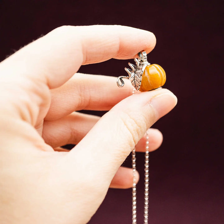 Gemstone Pumpkin Necklace Silver 925 with Yellow Topaz Jade