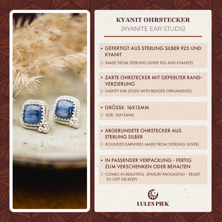 Kyanit Ohrstecker 925 Silber // kleine Ohrringe mit blauem Stein