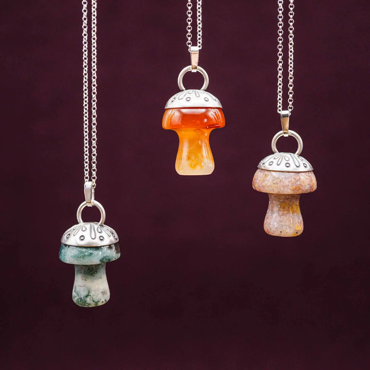 Edelstein Pilz Kette Silber 925 mit rosa Jaspis