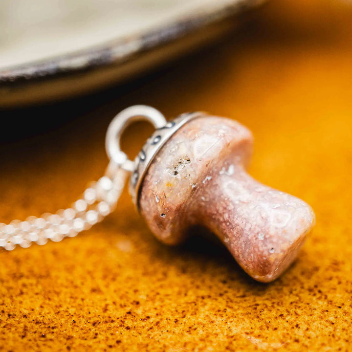 Edelstein Pilz Kette Silber 925 mit rosa Jaspis