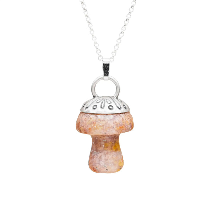 Edelstein Pilz Kette Silber 925 mit rosa Jaspis