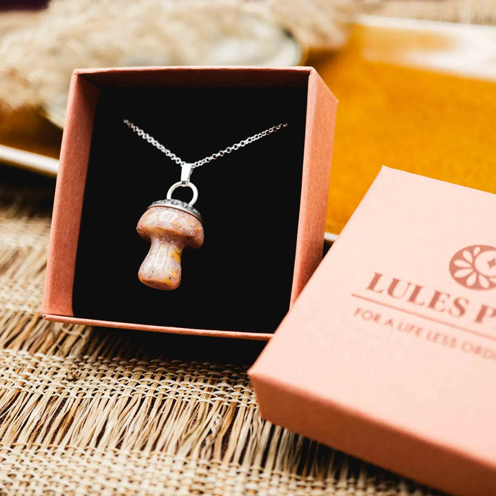 Edelstein Pilz Kette Silber 925 mit rosa Jaspis