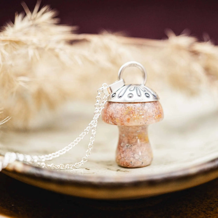 Edelstein Pilz Kette Silber 925 mit rosa Jaspis