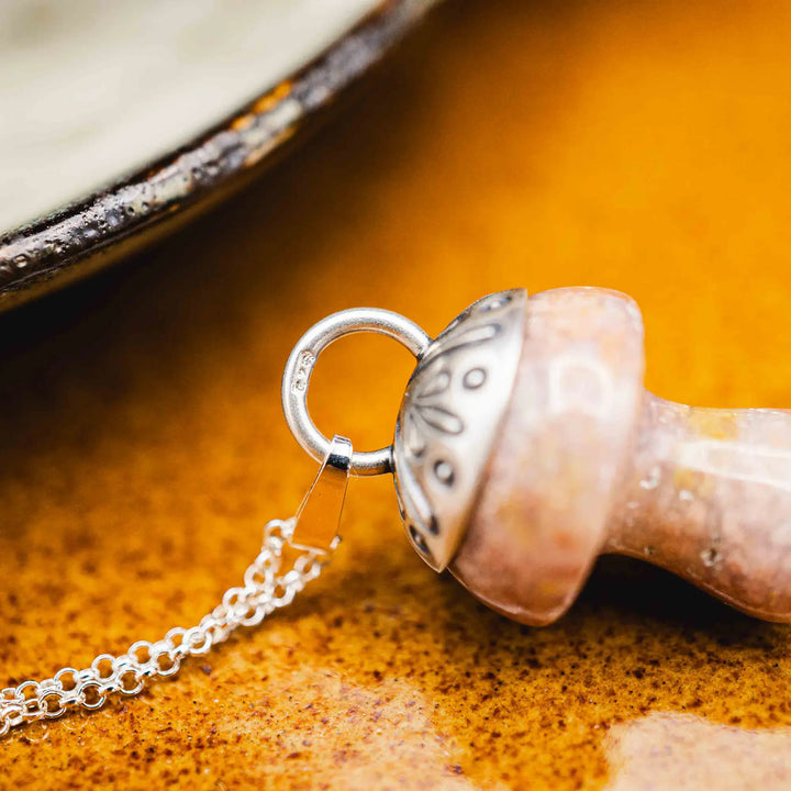 Edelstein Pilz Kette Silber 925 mit rosa Jaspis