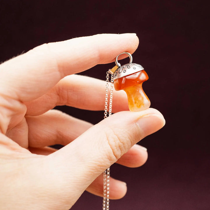 Edelstein Pilz Kette Silber 925 mit Achat in Orange