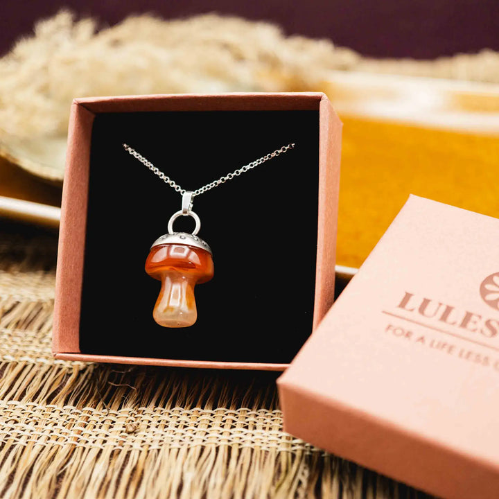 Edelstein Pilz Kette Silber 925 mit Achat in Orange