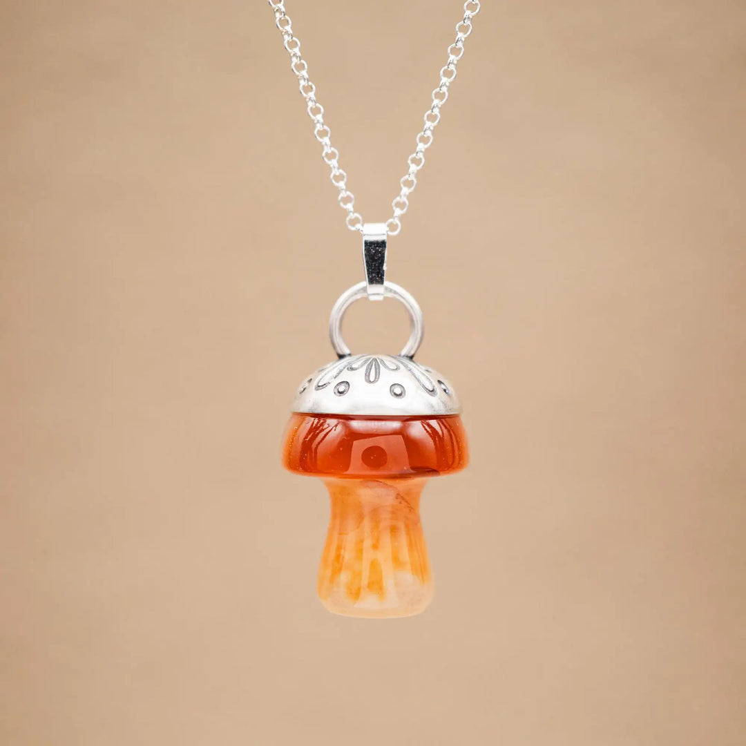 Edelstein Pilz Kette Silber 925 mit Achat in Orange