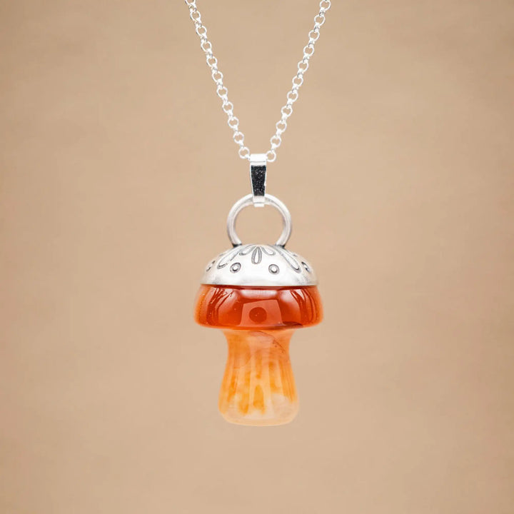 Edelstein Pilz Kette Silber 925 mit Achat in Orange