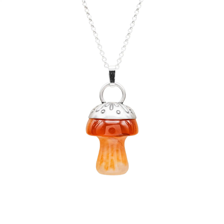 Edelstein Pilz Kette Silber 925 mit Achat in Orange